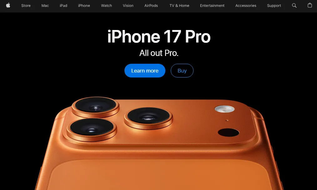 Display of Apple Company's website | Source Apple.com
